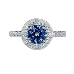 2.51 Carats Round Blue & White Real Diamonds Wedding Ring Gemstone