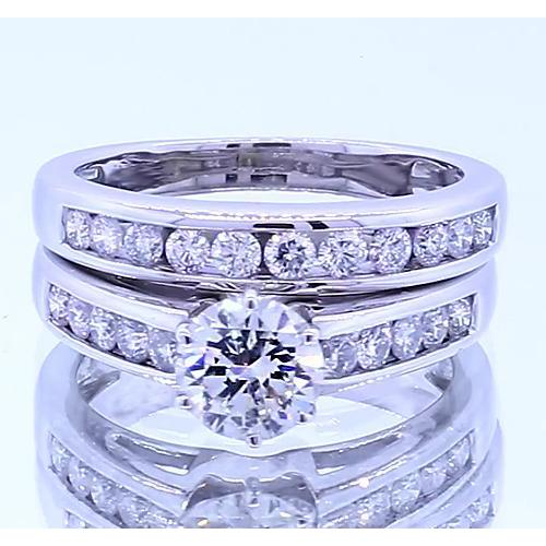 2.51 Carats Round Natural Diamond Engagement Ring Set White Gold 14K