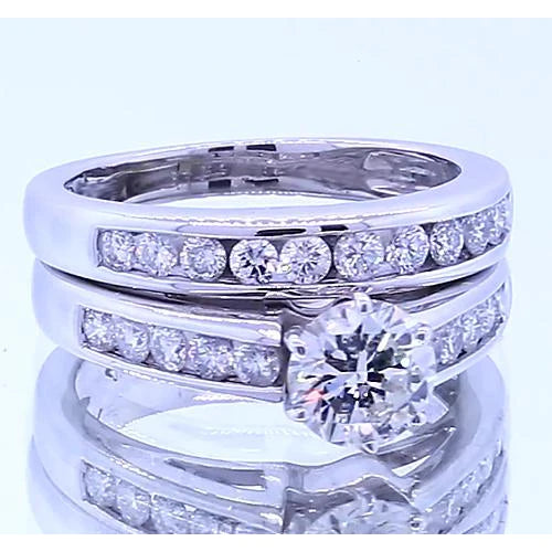 2.51 Carats Round Natural Diamond Engagement Ring Set White Gold 14K