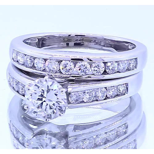 2.51 Carats Round Natural Diamond Engagement Ring Set White Gold 14K