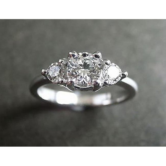 2.51 Ct Real Diamond Three Stone Ring Engagement White Gold 14K