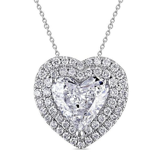 2.54 Carats Real Diamonds Heart Shape Pendant Necklace White Gold 14K