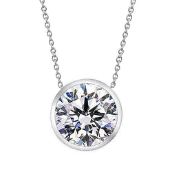 2.5 Carat Bezel Set Round Real Diamond Necklace Pendant Gold Jewelry New