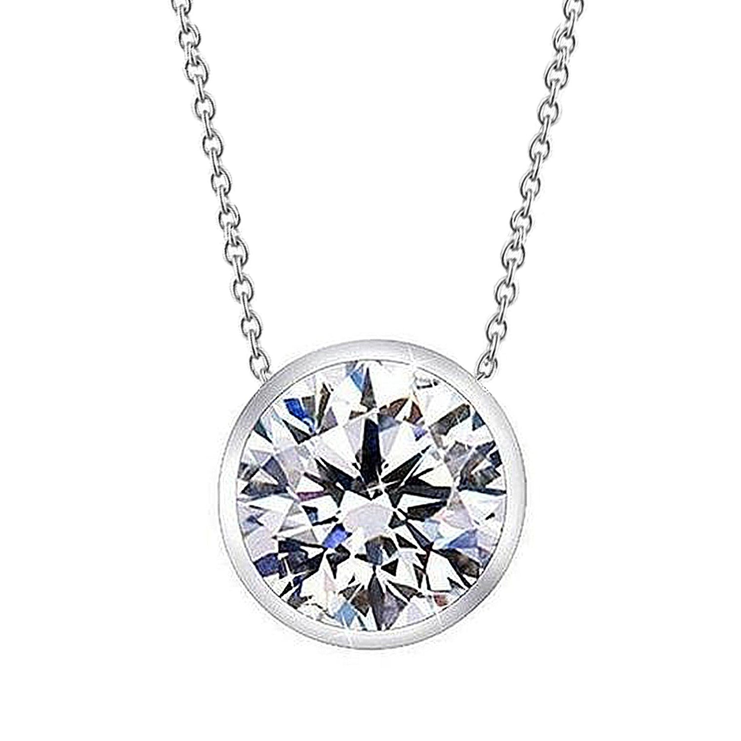 2.5 Carat Bezel Set Round Real Diamond Necklace Pendant Gold Jewelry New - Pendant-harrychadent.ca