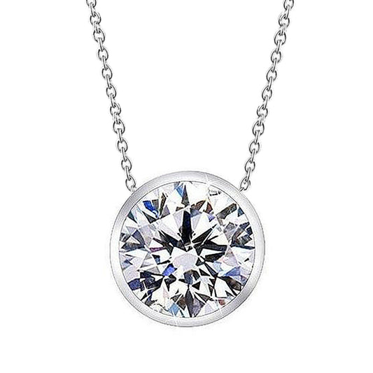 2.5 Carat Bezel Set Round Real Diamond Necklace Pendant Gold Jewelry New - Pendant-harrychadent.ca