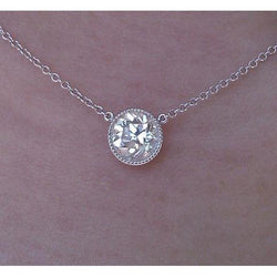 2.5 Carat Round Cut Real Natural Earth Mined Diamond Pendant Necklace White Gold 14K