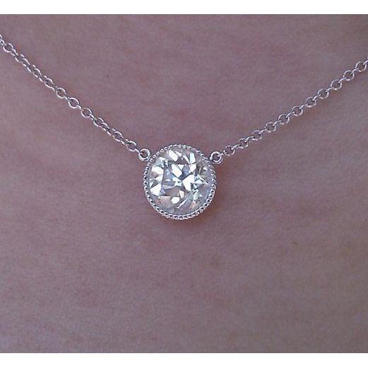 2.5 Carat Round Cut Real Diamond Pendant Necklace White Gold 14K