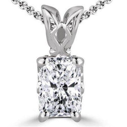 2.5 Carats Radiant Cut Genuine Diamond Necklace Pendant White Gold 14K