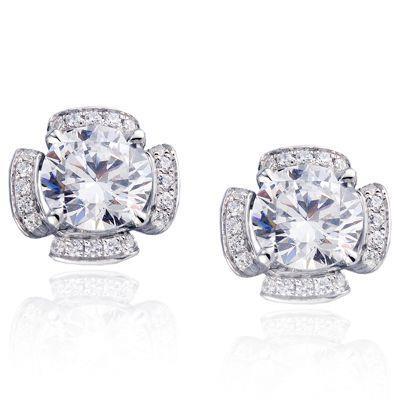 2.5 Ct. Gorgeous Round Real Diamond Ladies Earring White Gold Studs Halo