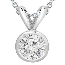 2.5 Ct Bezel Set Real Round Cut Diamond Necklace Pendant White Gold 14K