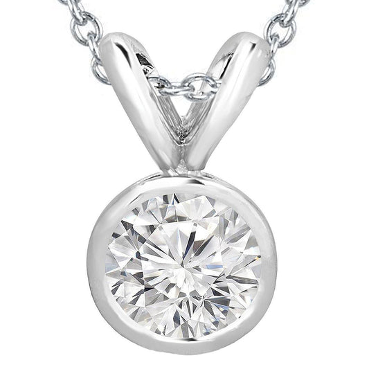 2.5 Ct Bezel Set Real Round Cut Diamond Necklace Pendant White Gold 14K - Pendant-harrychadent.ca