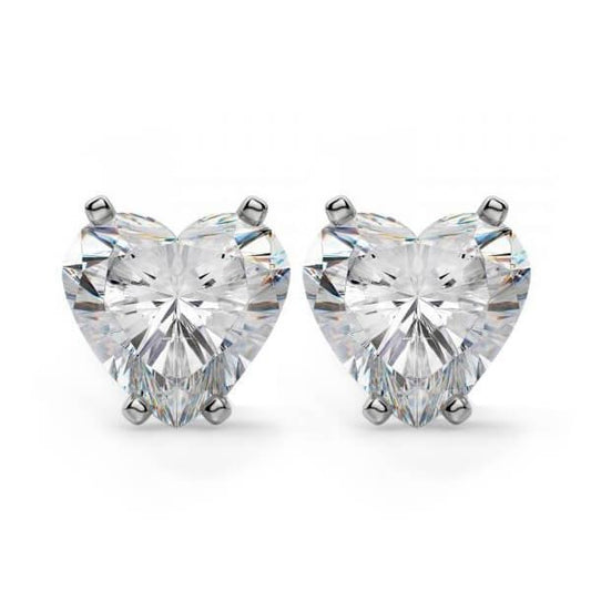 2.5 Ct Real Heart Shaped Diamond Stud Fine Earring Pair White Gold 14K