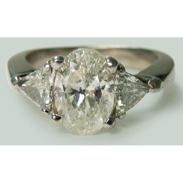 2.60 Carat Oval Center Genuine Diamond Three Stone Engagement Ring