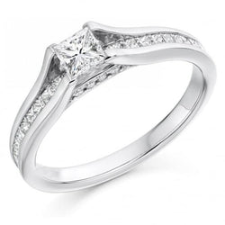 2.60 Carats Real Princess Diamond Wedding Ring With Accents White Gold