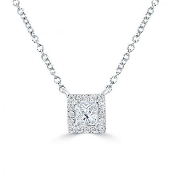 2.60 Ct Princess And Round Genuine Diamond Necklace Pendant