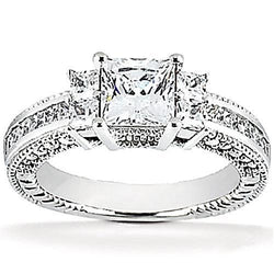 2.62 Ct. Princess Cut Real Diamond Ring White Gold Solitaire With Accents