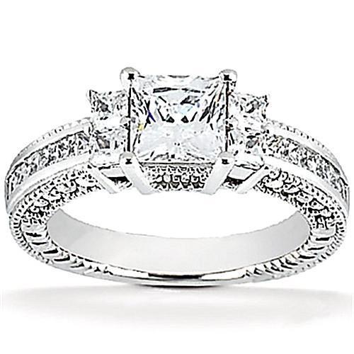 2.62 Ct. Princess Cut Real Diamond Ring White Gold Solitaire With Accents