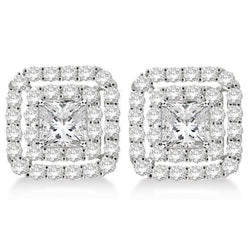 2.64 Carats Princess Pave Set Natural Diamond Jacket Earring 14K White Gold