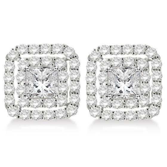 2.64 Carats Princess Pave Set Natural Diamond Jacket Earring 14K White Gold