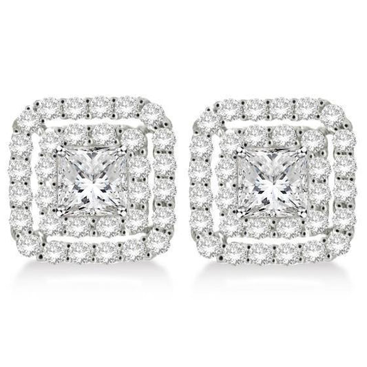 2.64 Carats Princess Pave Set Natural Diamond Jacket Earring 14K White Gold