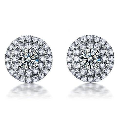 2.65 Carats Round Brilliant Cut Real Diamond Halo Women Stud Earrings - Halo Stud Earrings-harrychadent.ca