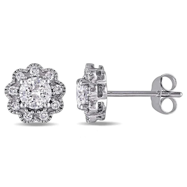 2.68 Carats Round Cut Natural Diamonds Lady Halo Studs Earrings Gold White 14K