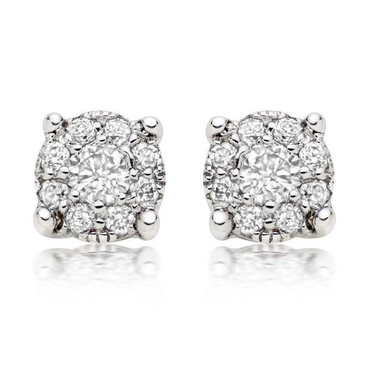 2.6 Ct Round Cut Genuine Diamond Halo Women Studs Earring 14K White Gold