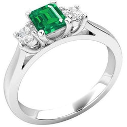 2.70 Carats Green Emerald With Diamond Wedding Ring White Gold 14K