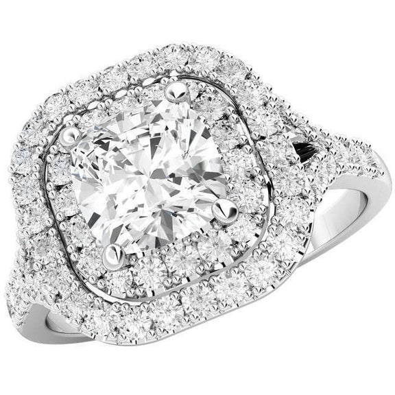 2.70 Carats Halo Real Diamond Fine Ring Split Shank White Gold 14K