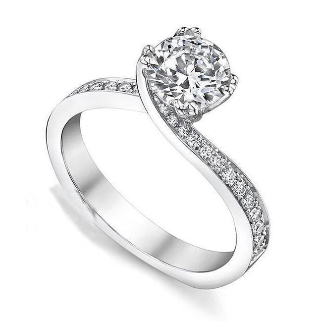 2.70 Carats Real Diamond Ring With Accents Twisted Shank White Gold 14K