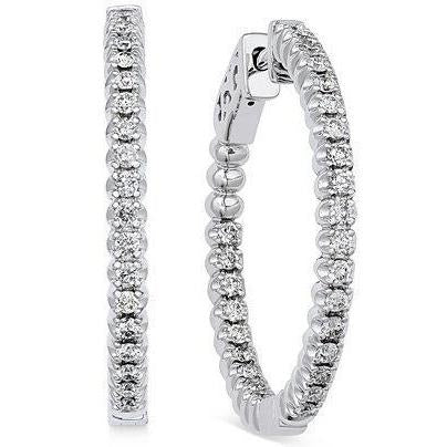 2.70 Carats Round Cut Real Diamonds Women Hoop Earrings 14K White Gold - Hoop Earrings-harrychadent.ca