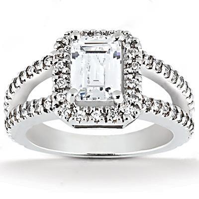 2.71 Ct. Emerald Real Diamond Halo Engagement Ring Split Shank Prong Setting White Gold 14K