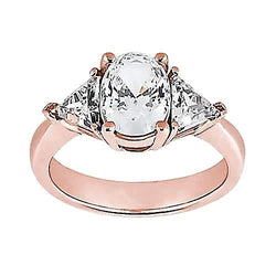 2.71 Ct. Oval Center Natural Diamond Three Stone Ring Rose Gold 14K