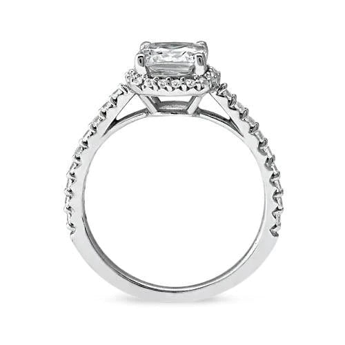 2.75 Carat Cushion Halo Real Diamond With Accents Ring White Gold 14K New