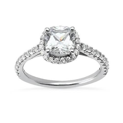 2.75 Carat Cushion Halo Real Diamond With Accents Ring White Gold 14K New