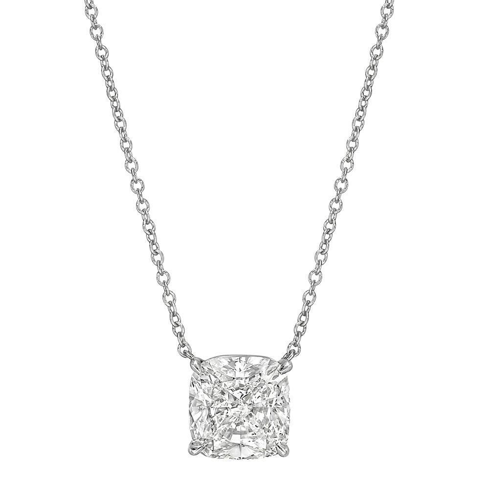 2.75 Carat Solitaire Cushion Real Diamond Pendant Necklace White Gold