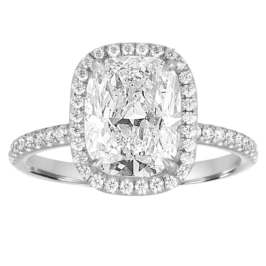 2.75 Carats Cushion Cut With Round Halo Genuine Diamond Ring White Gold 14K