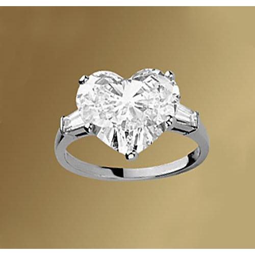 2.75 Carats Heart & Baguette Real Diamonds Ring 3 Stone Jewelry New