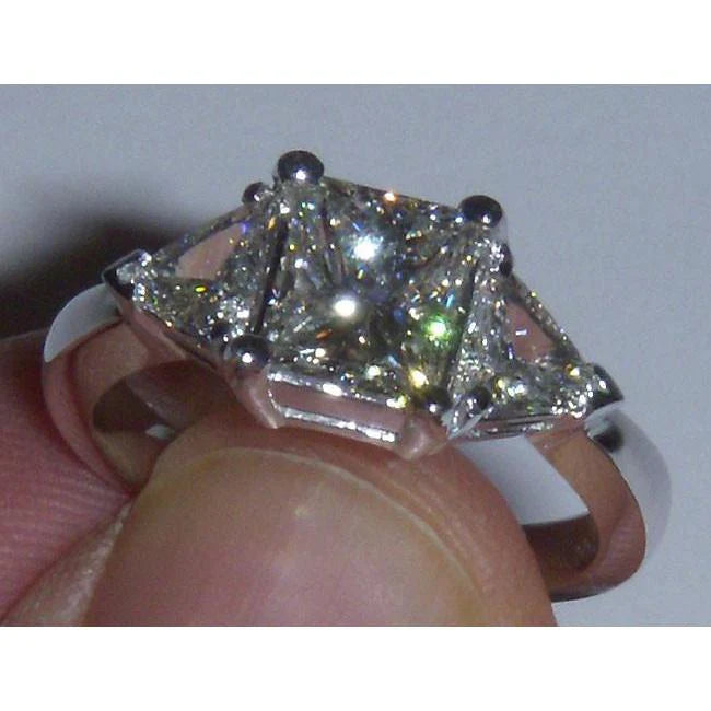 2.75 Ct. 3 Stone Princess and Trilliant Cut Real Diamond Engagement Ring