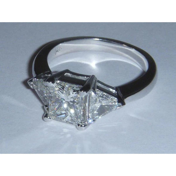 2.75 Ct. 3 Stone Princess and Trilliant Cut Real Diamond Engagement Ring