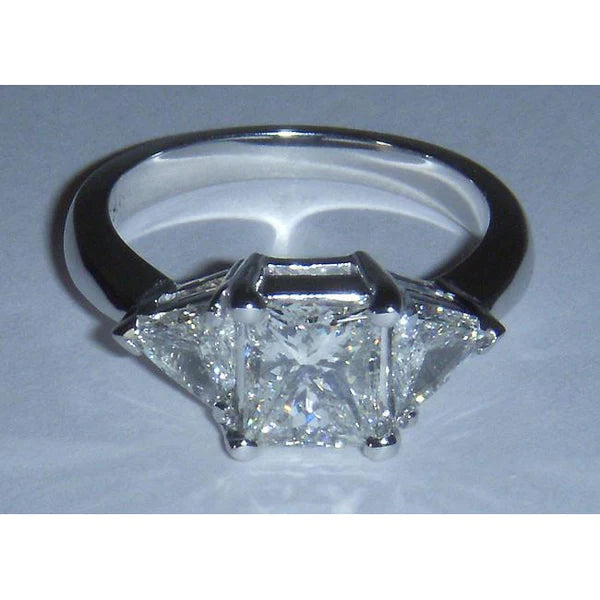 2.75 Ct. 3 Stone Princess and Trilliant Cut Real Diamond Engagement Ring