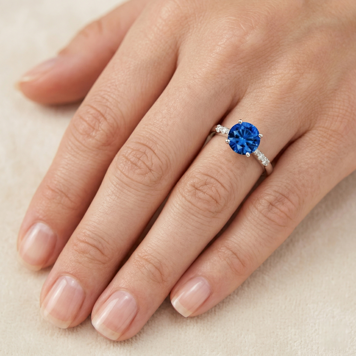 natural round sapphire 2.75ct ring with diamond accents