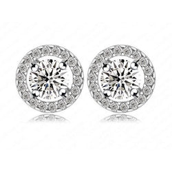 2.76 Carats Prong Set Round Real Diamond Lady Studs Earring White Gold 14K