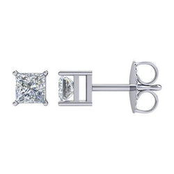 2.7 Ct Princess Cut Real Diamond Stud Earring 14K White Gold