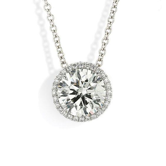 2.80 Carats Round Real Diamond Lady Necklace Pendant Gold White 14K