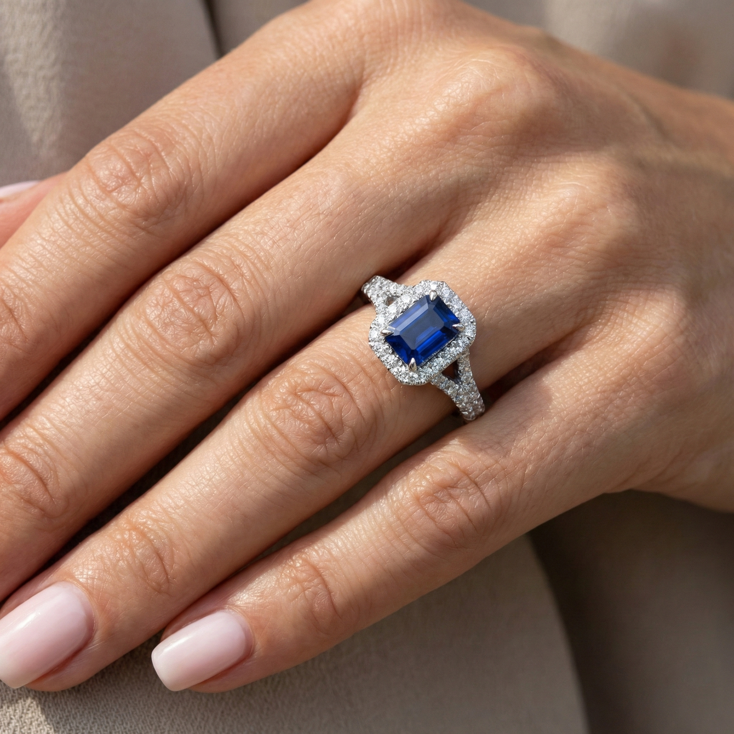 2.85 Carats Blue Sapphire And Natural Earth Mined Diamond ( Not Lab Grown ) s Ring Prong Set 14K White Gold