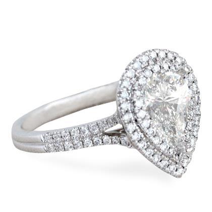 2.85 Carats Pear And Round Real Diamond Halo Ring