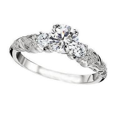 2.85 Ct 3 Stone Real Diamond Antique Style Wedding Ring White Gold 14K - Three Stone Ring-harrychadent.ca