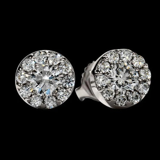 2.90 Carat Real Diamond Studs Earrings Halo White Gold