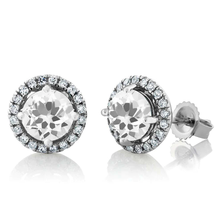 2.90 Carats Brilliant Cut Real Diamonds Halo Women Studs Earring White Gold 14K
